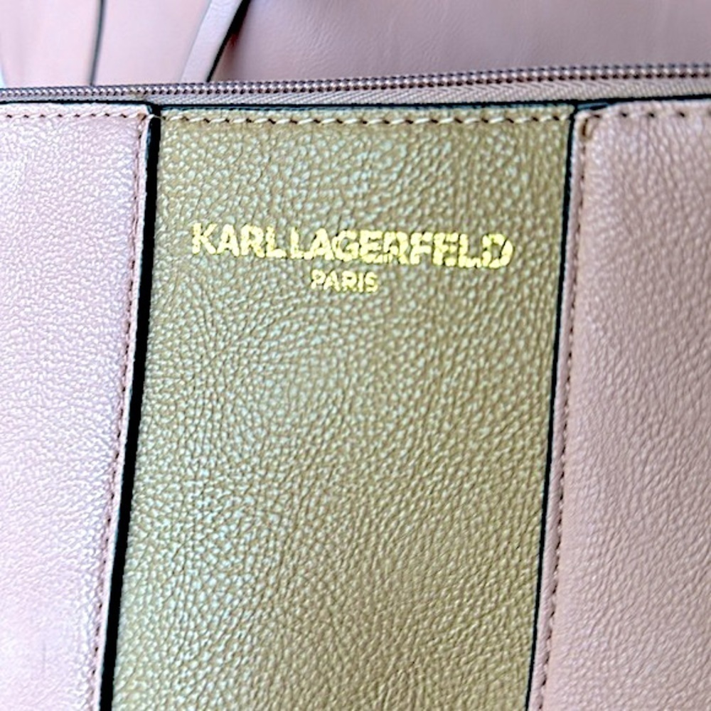 Karl Lagerfeld Vegan Leather REVERSIBLE Light pink/nude Tote w/ Pouchette Pouch - Picture 2 of 11